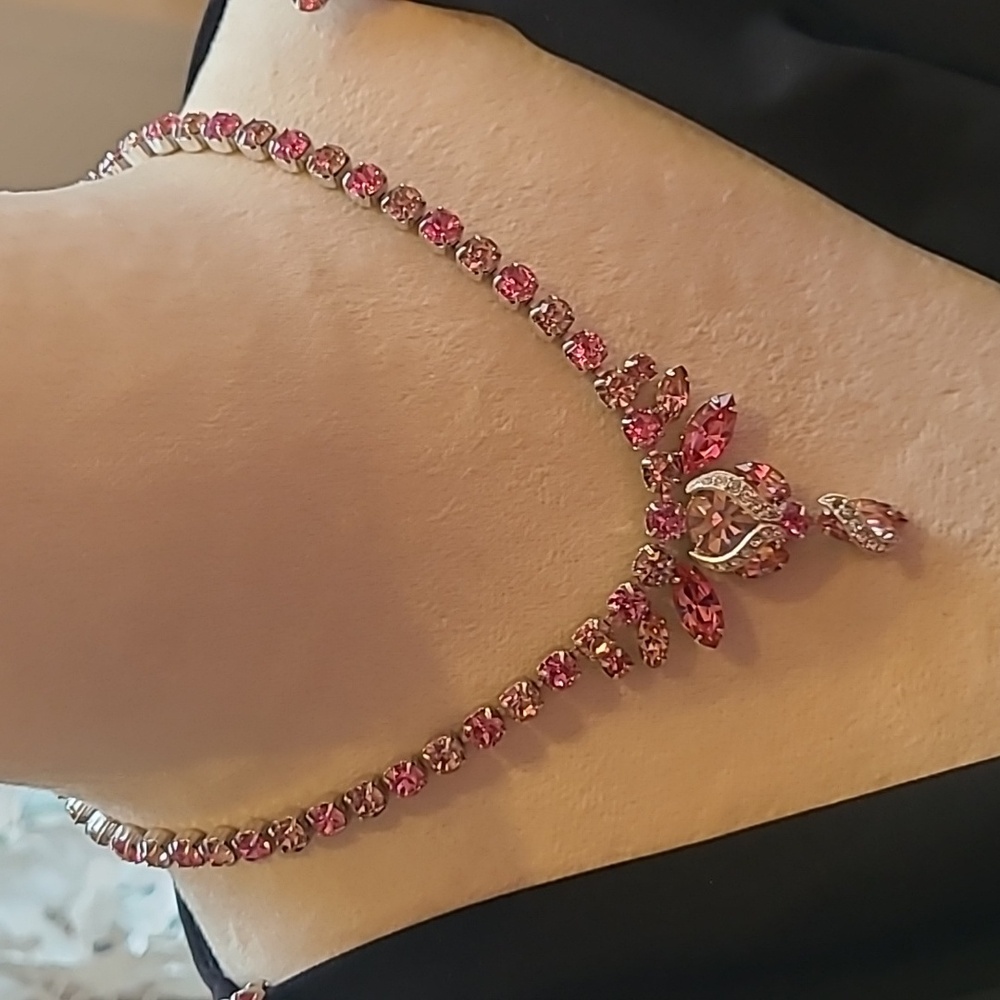Marked Set Eisenberg Pink Ice Parure. Necklace and earrings.